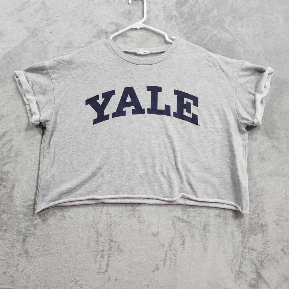 Grayson Threads Shirt Women L Gray Yale University Cropped Graphic Sweat Casual